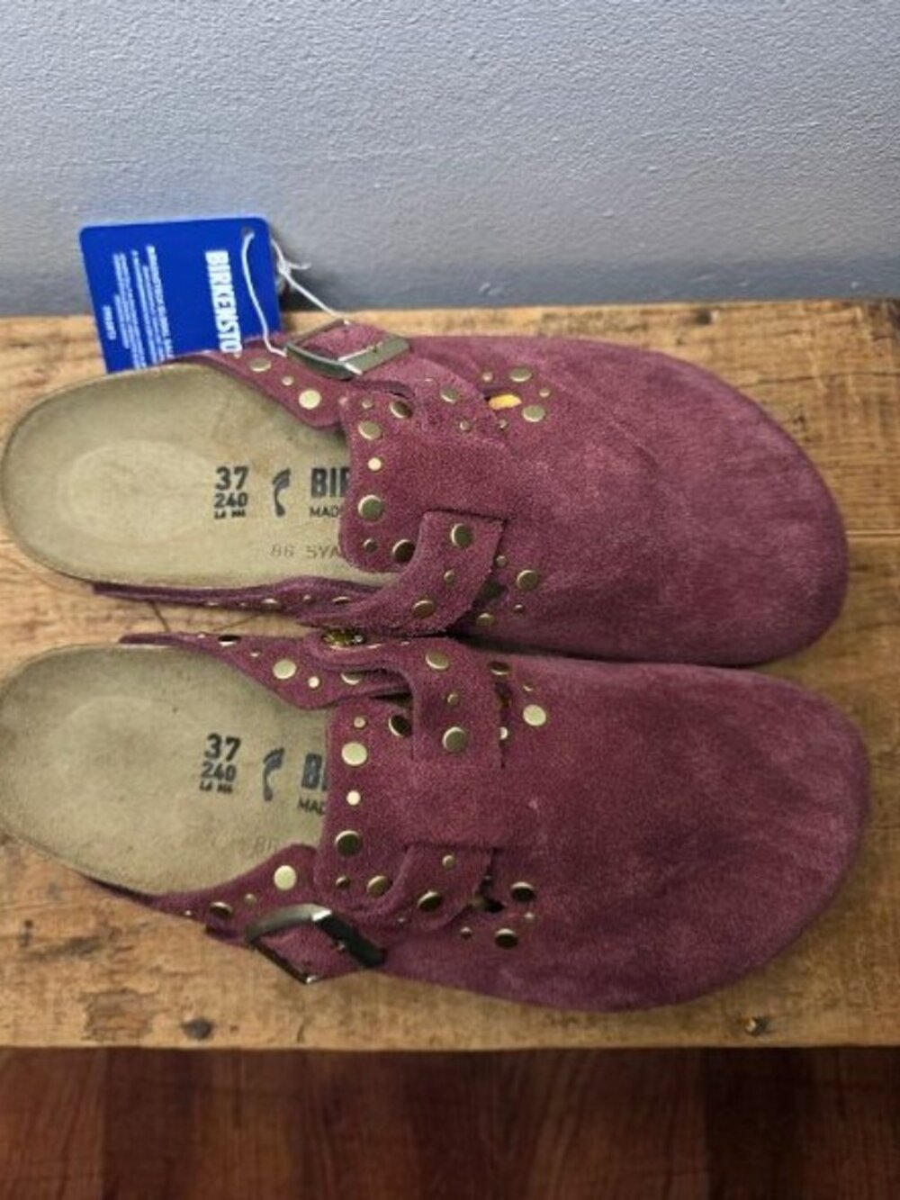 Birkenstock $175 Women's Boston Suede Rivet Studded Clogs Zinfandel Euro 37 N! - Picture 5 of 6
